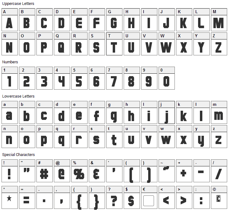 Hauser Font Character Map