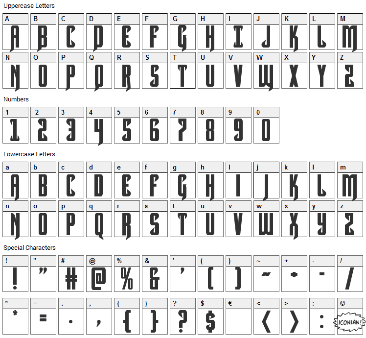 Hawkmoon Font Character Map