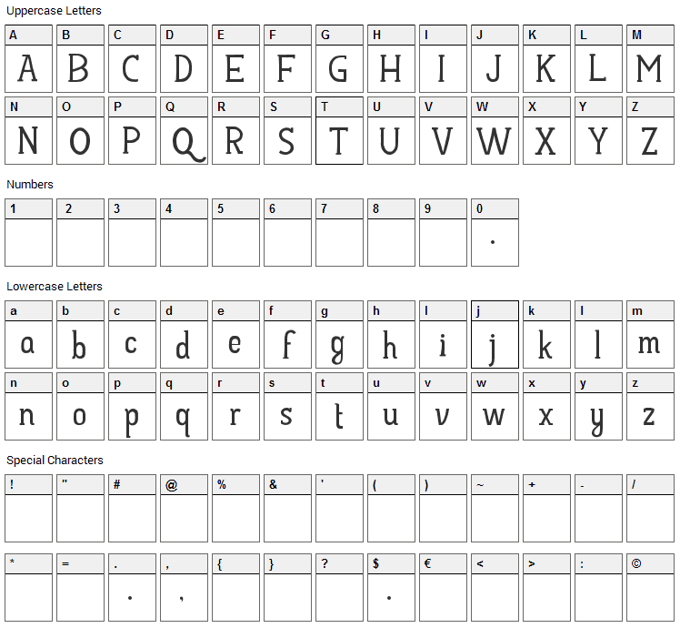 Hayyu Kaget Font Character Map