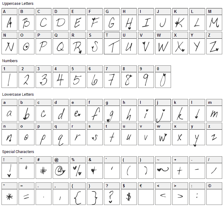 He Formed My Heart Font Character Map