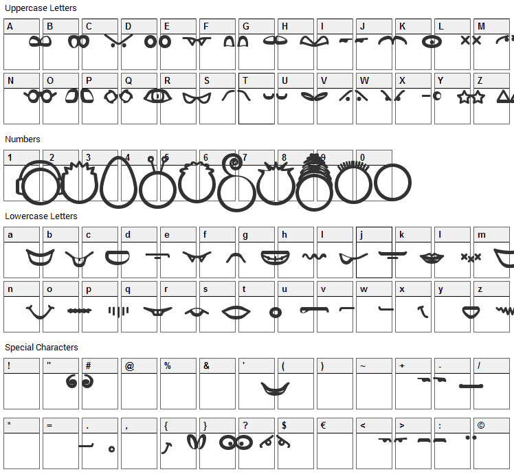 Head Ding Maker Font Character Map