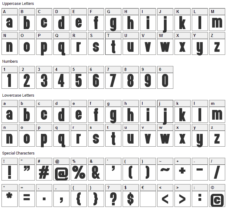 Headthinker Font Character Map