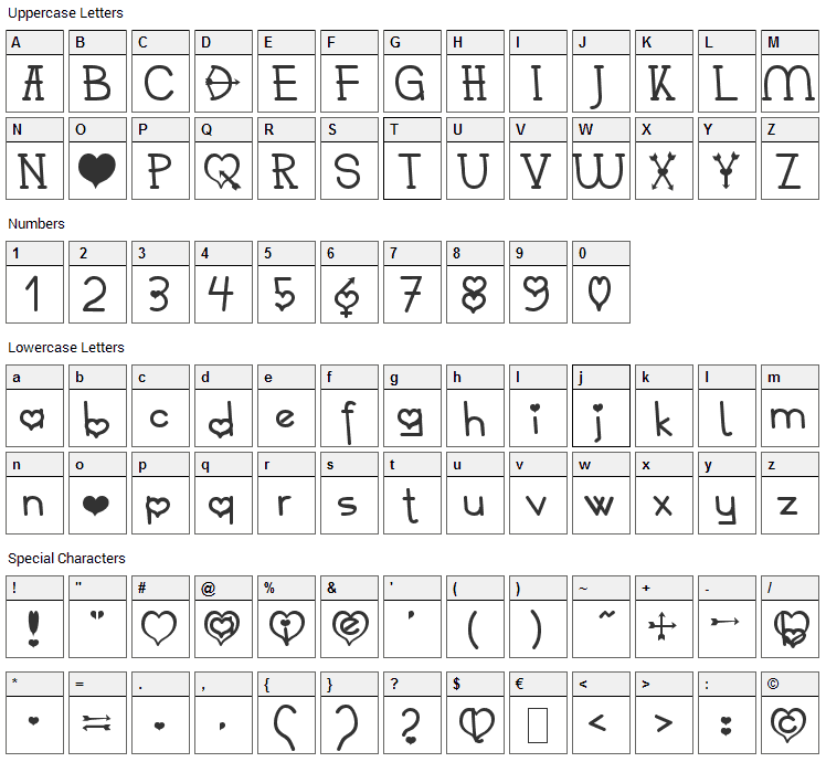 Heart 2 Heart Becker Font Character Map