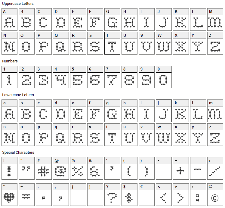 Heart Sweet Heart Font Character Map