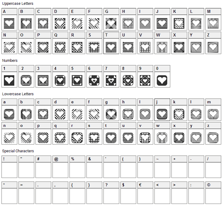 Heart Things 2 Font Character Map