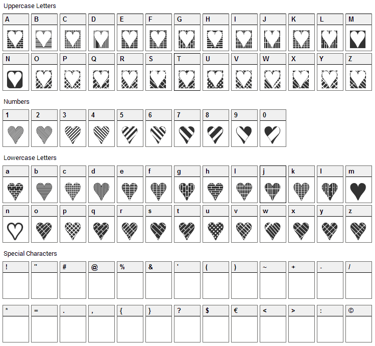 Heart Things 3 Font Character Map