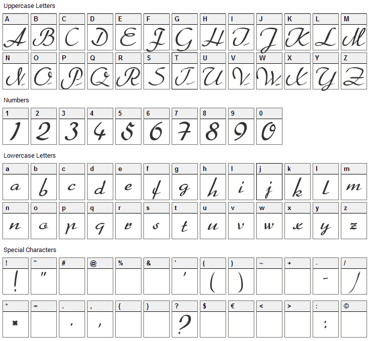 Heather Font Character Map