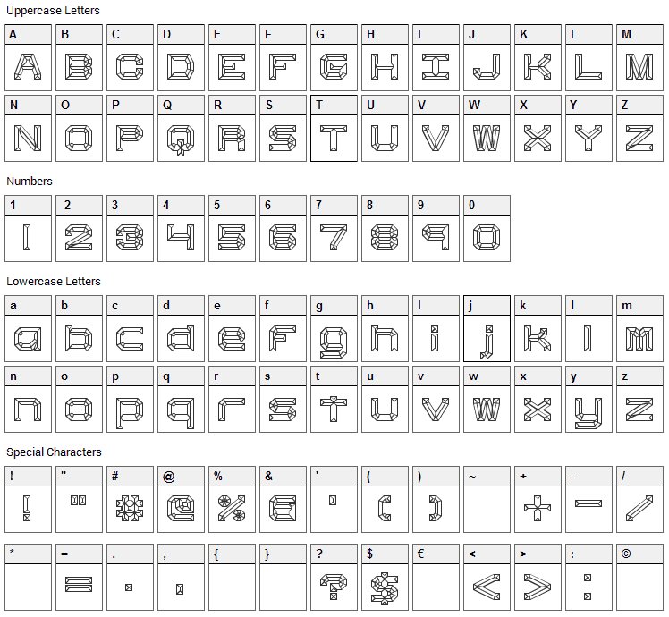 Heavy Bevel Font Character Map