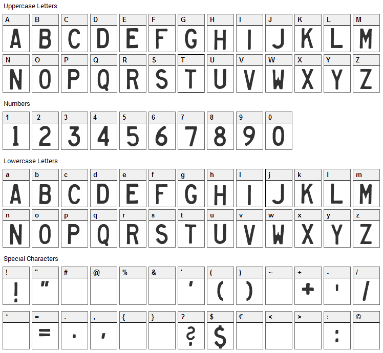 Heavy Equipment Font Character Map