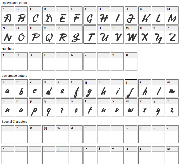 Heavy Squared Writing Font Character Map