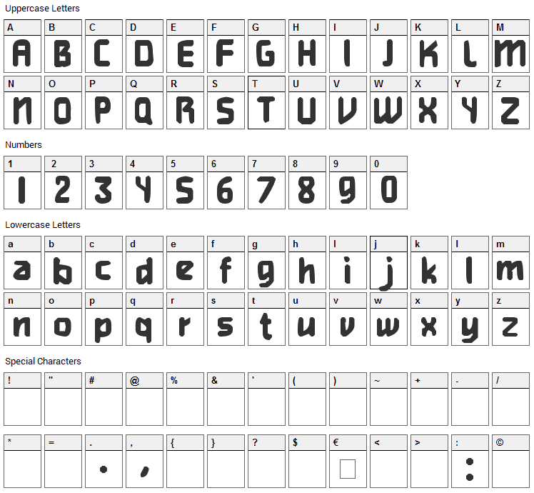 Heavy Weight Gamer Font Character Map