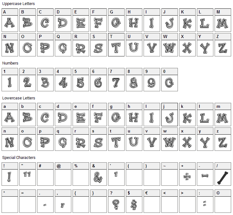 Hee Haw Font Character Map