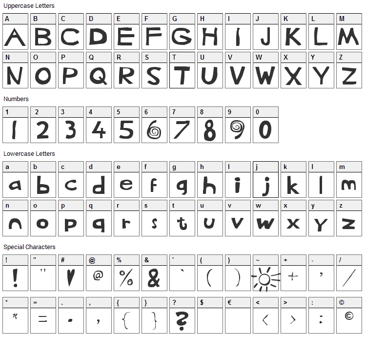 Heffaklump Font Character Map