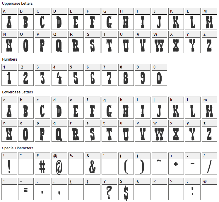 Heffer Font Character Map