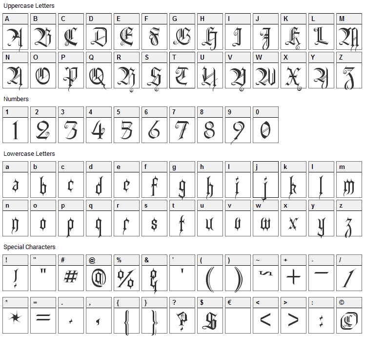 Heidorn Hill Font Character Map