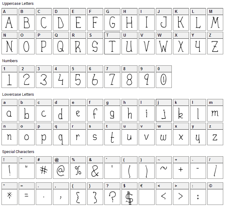 Heirany Font Character Map