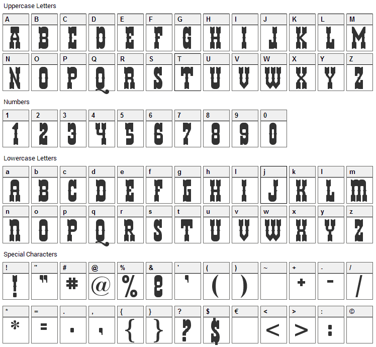 Helldorado Font Character Map