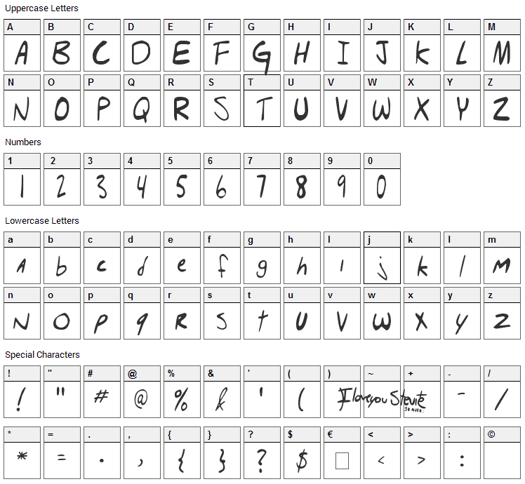 Hello Brady  Font Character Map