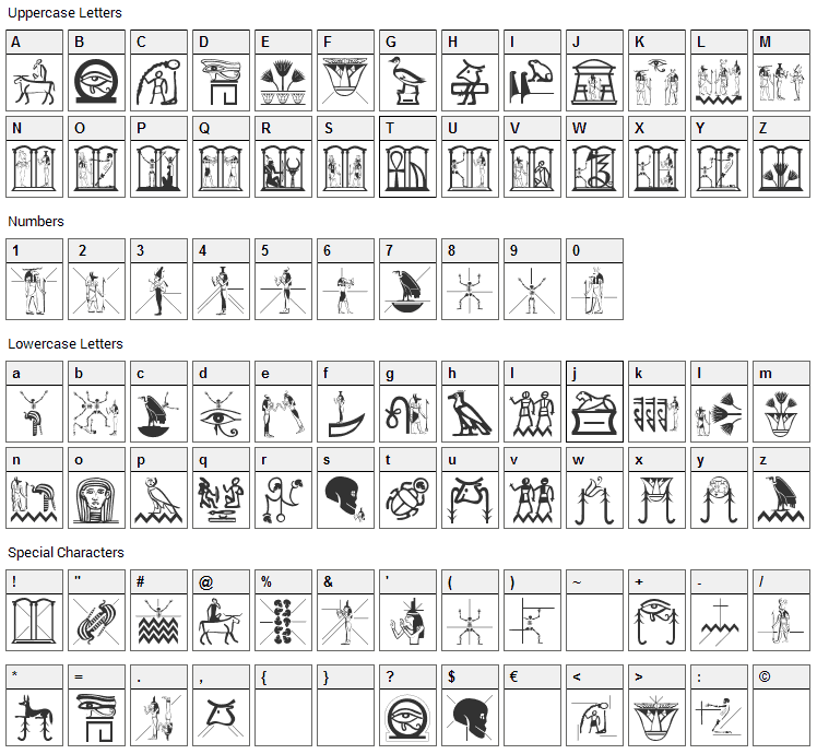 Hello Cleo Petra Font Character Map