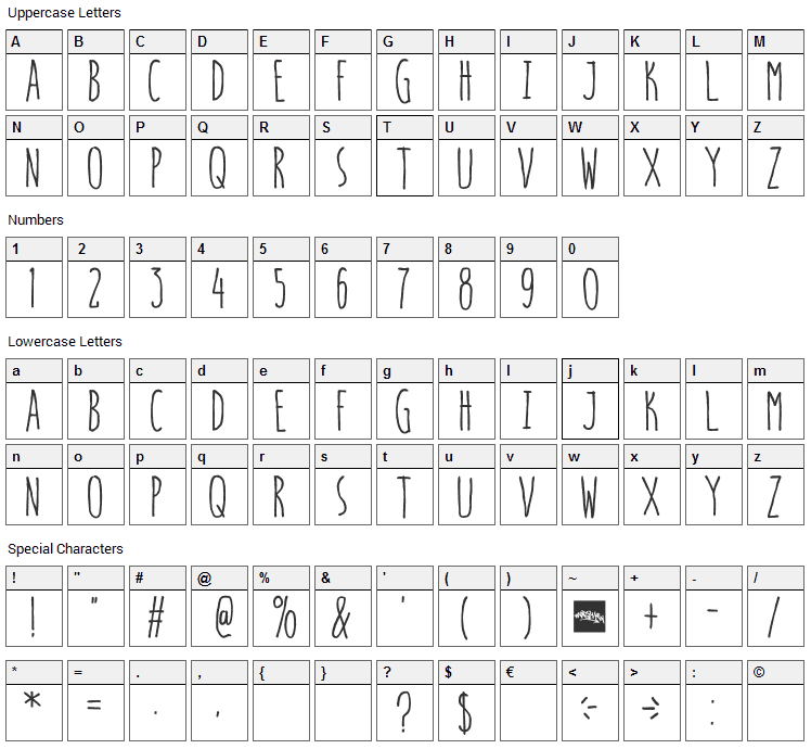 Hello Goodbye Font Character Map