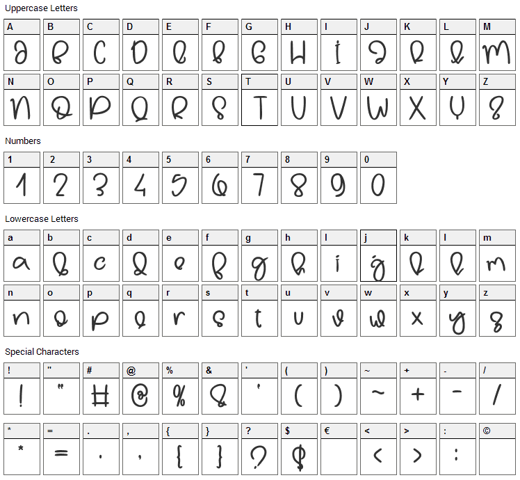 Hello Samantha Font Character Map