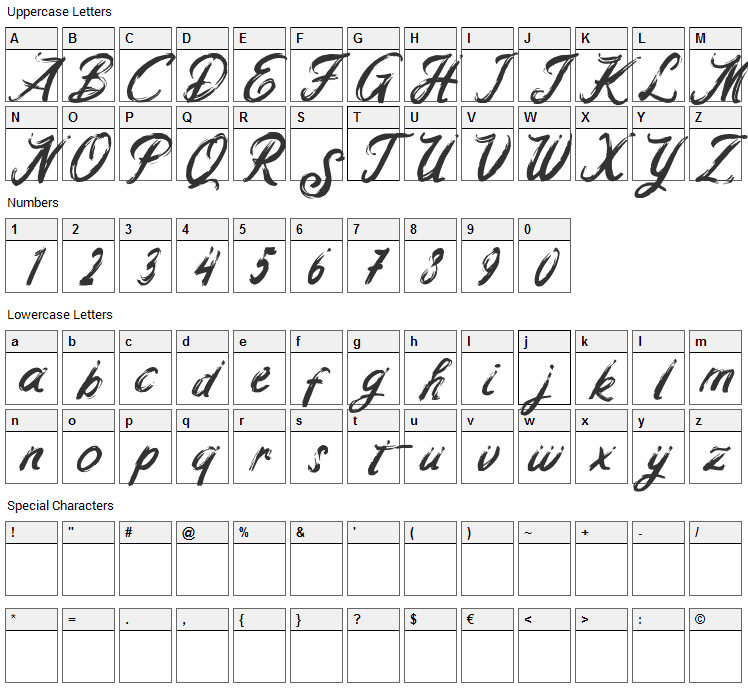 Hello Vintage Font Character Map