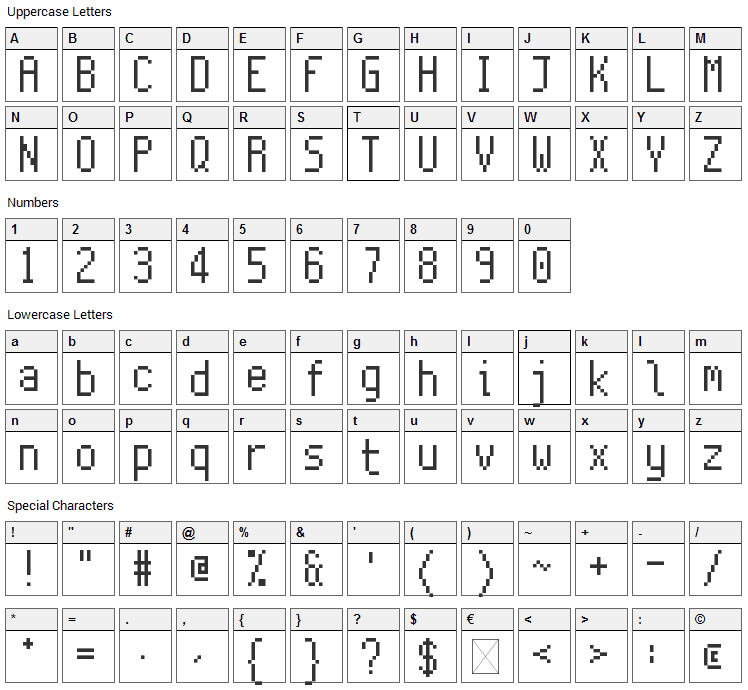 Hello World Font Character Map