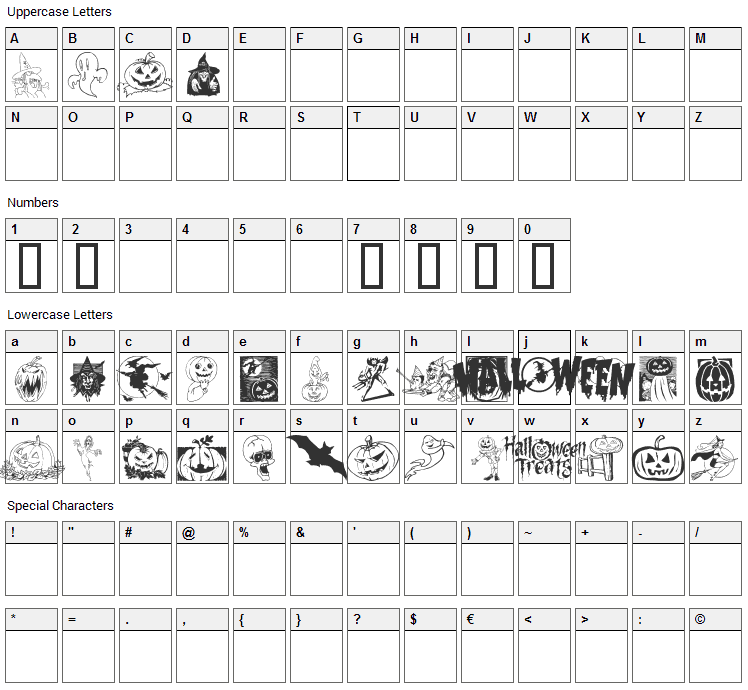 Helloween 2 Font Character Map