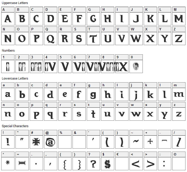 Hellraiser 3 Font Character Map