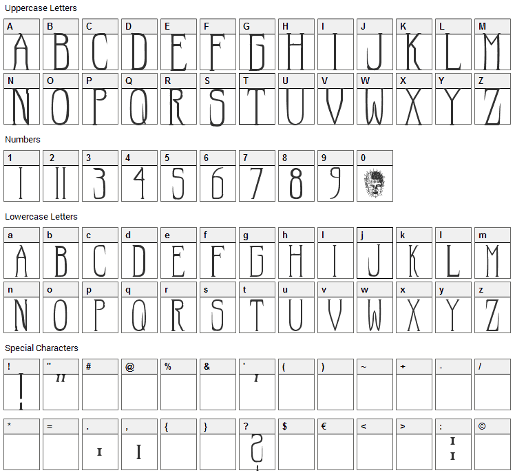 Hellraiser Font Character Map