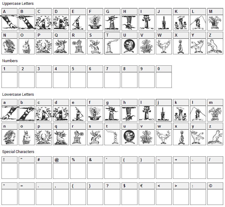 Helmbusch Crest Symbols Font Character Map