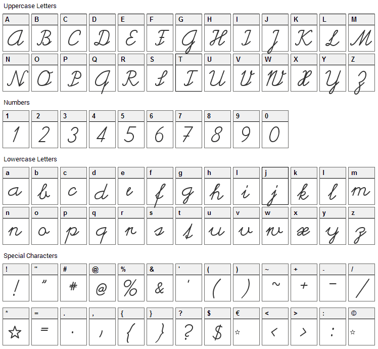 Helvetia Verbundene Font Character Map