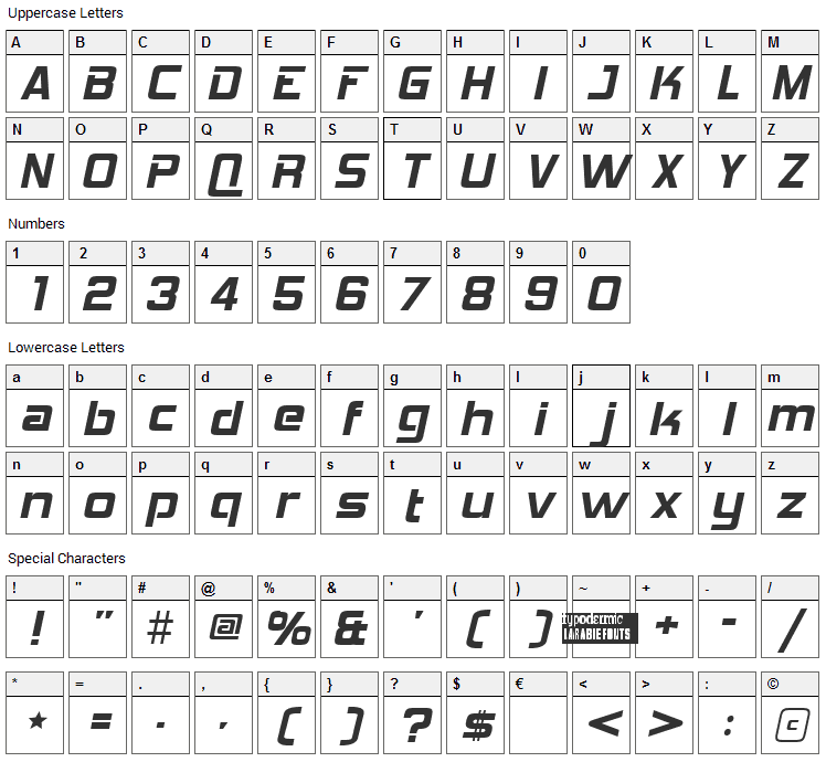 Hemi Head 426 Font Character Map