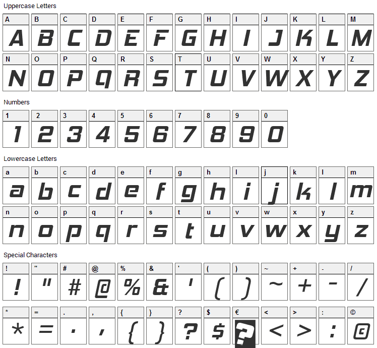 Hemi Head Font Character Map