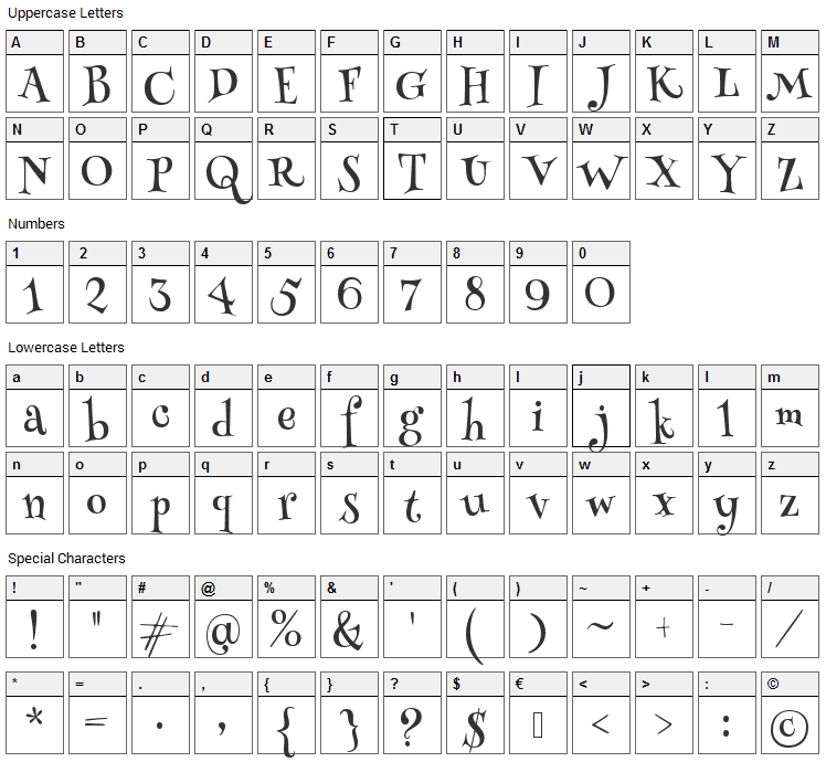 Henny Penny Font Character Map