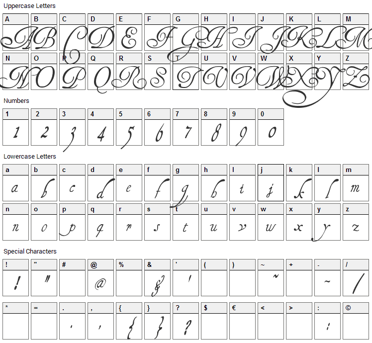 Henry Morgan Hand Font Character Map