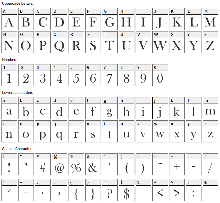 Henson Baskerville Font Character Map