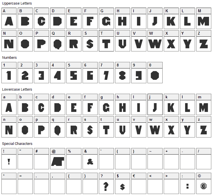 Heptagon French Font Character Map