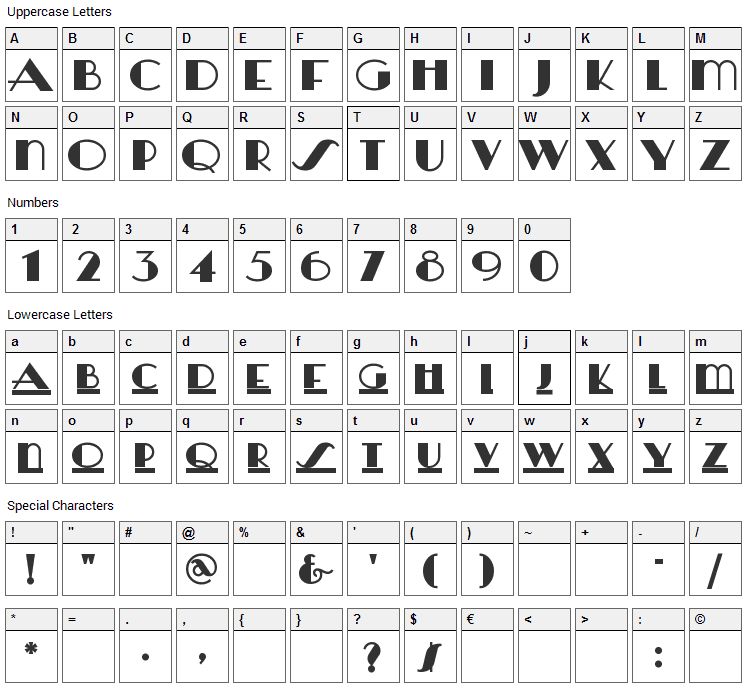 HeraldSquare Font Character Map