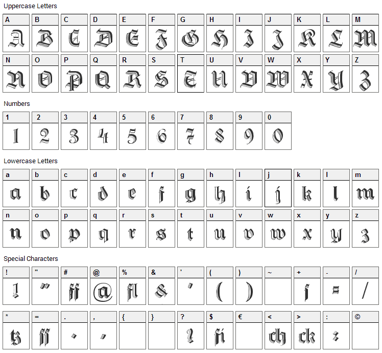 Hermann Gotisch Font Character Map