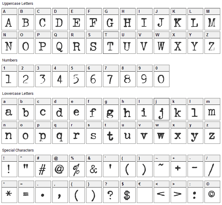 Hermes 1943 Font Character Map