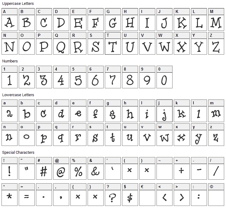 Hero Of Fools Font Character Map