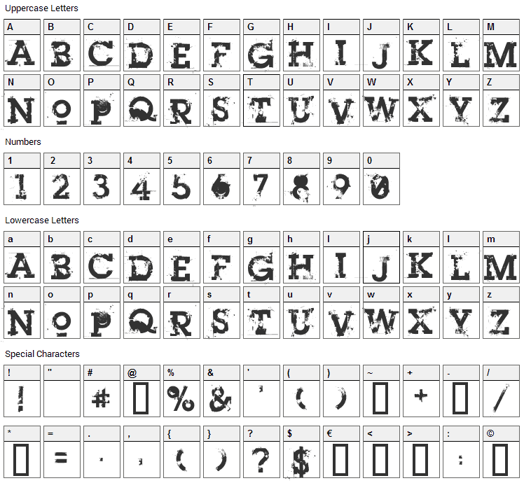 Heroin 07 Font Character Map