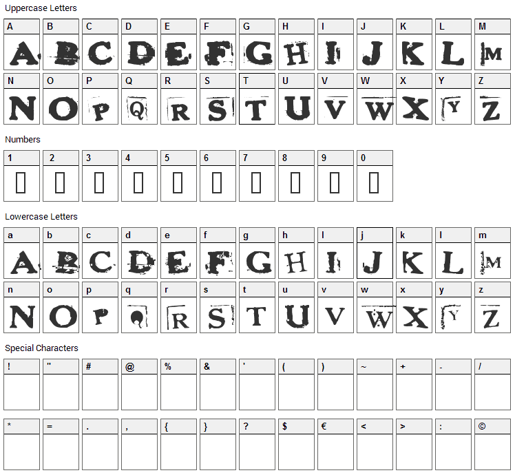 Heroin Sheik Font Character Map