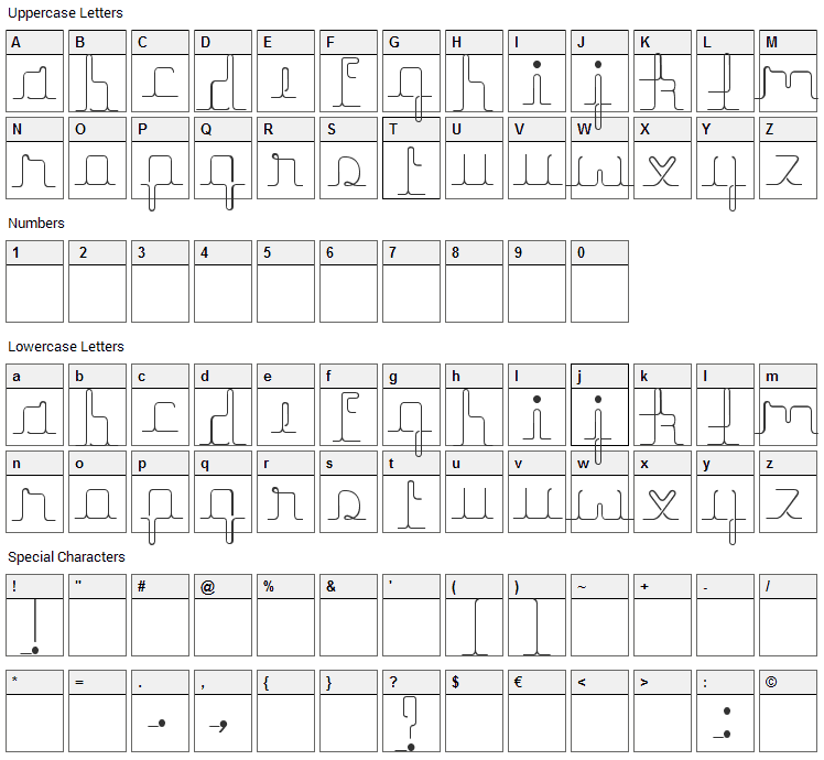 Herrliches Script Font Character Map