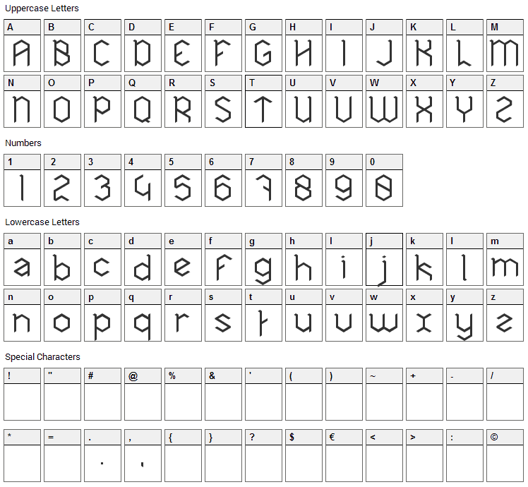 Hexa Font Character Map