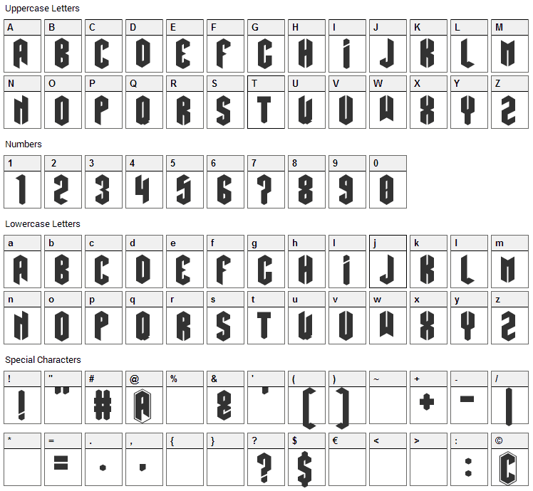 Hexatus Font Character Map