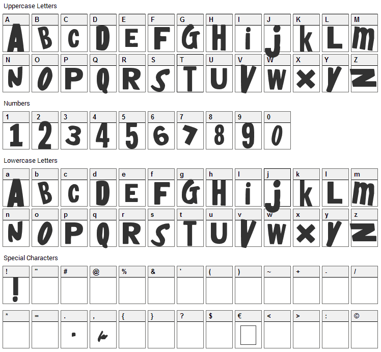 HeyBoy! HeyGirl! Font Character Map