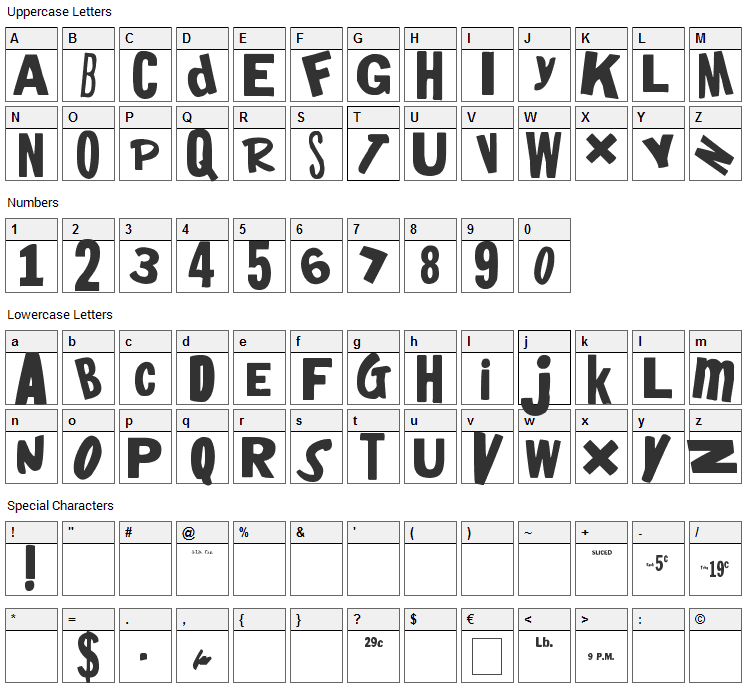 HeyMom! HeyDad! Font Character Map