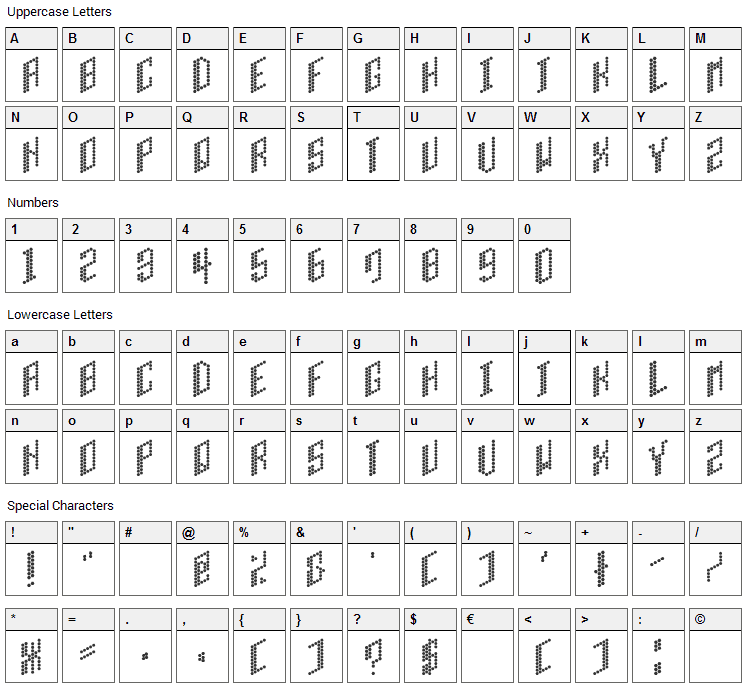 HIB Cell Font Character Map